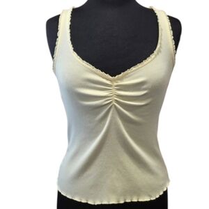 Old Navy Y2K Tank Top Yellow Ribbed Ruched Lace Trim Camisole Elena Aesthetic